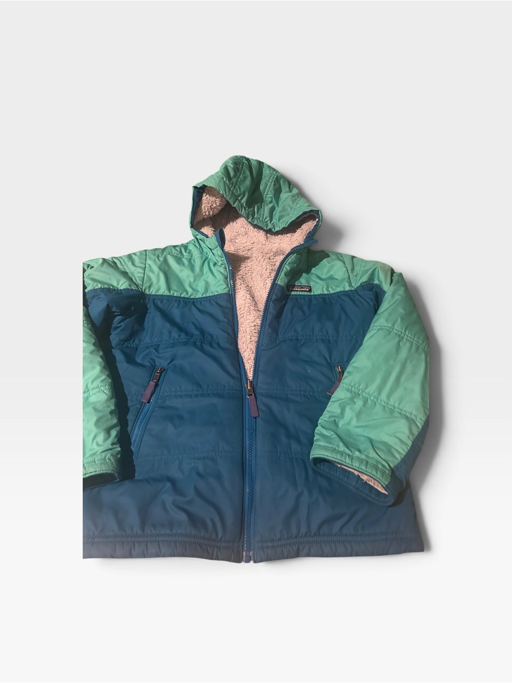 Patagonia girls reversible Two-Tone Teal Hooded Insulated Jacket size 12